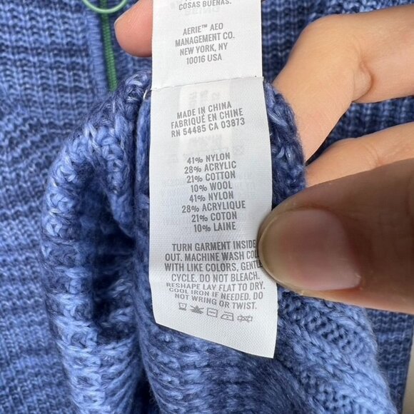 Aerie Womens Knit Quarter-Zip Sweater Size Medium Blue Green Trim NWT - Picture 4 of 7